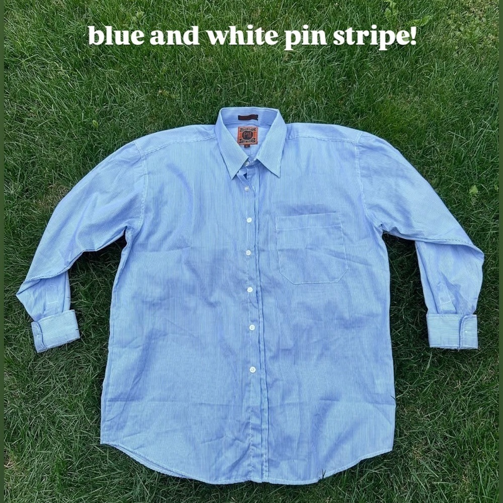 Peter Martin Blue White Pinstripe Button Up Size 16